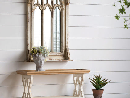 Distressed Wood Shelf Tray, French Country Console Table - Brown / Antique White