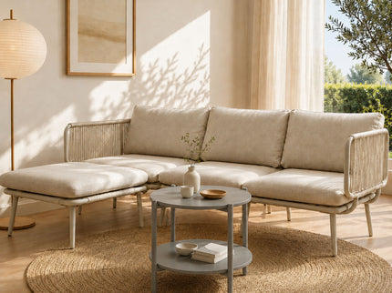 Round Outdoor Coffee Table With Shelf For Garden - Gray