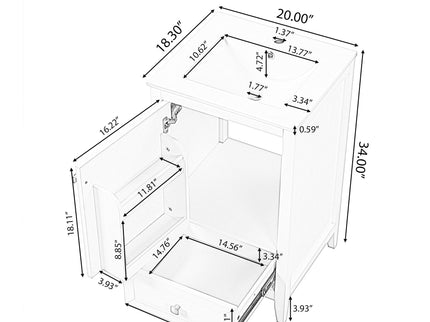20" Bathroom Vanity With Sink Cabinet With Soft Closing Door, Drawer & Storage Rack - Black