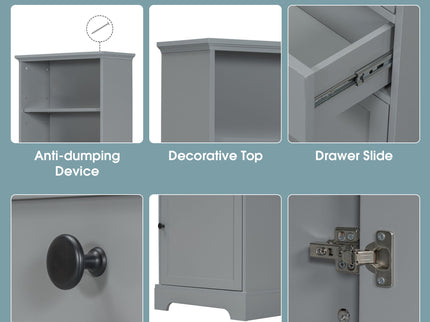 Tall Storage Cabinet With 3 Drawers And Adjustable Shelves For Bathroom