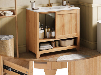 36" Bathroom Vanity With Sink, Soft Close Drawers - Natural