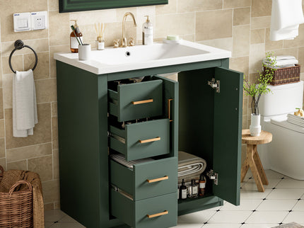 Ceramic Sink Combo, Freestanding Vanity Set With 3 Drawers & Soft Closing Doors