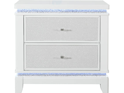 Adalid - Nightstand With Glittered Drawer Front And LED Lighting - White