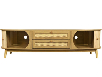 Rattan TV Stand For Tvs Up To 75'', Modern Farmhouse Media Console, Entertainment Center With Legs, TV Cabinet For Living Room, Home Theatre - Natural Wood