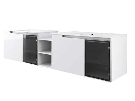Wall Mounted Bathroom Vanity With Sink, Soft Close Doors, Cabinet & Half Door