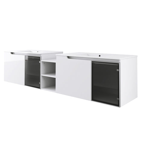 Wall Mounted Bathroom Vanity With Sink, Soft Close Doors, Cabinet & Half Door