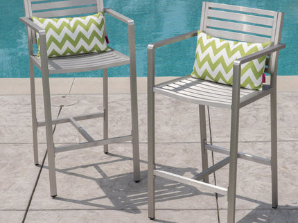 Outdoor Aluminum Rust Proof Barstools (Set of 2) - Silver