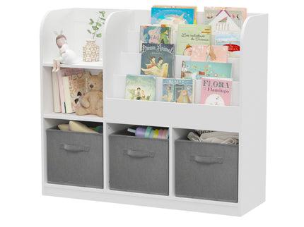 Bookcase And Bookshelf With 3 Collapsible Drawers, Multifunctional Display Stand