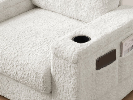 Oversized Chaise Lounge Indoor Rabbit Fur Sofa Bed With Storage Ottoman And Armrests Cup Holders With Deep Seat