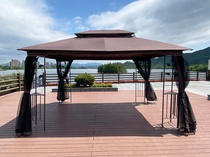 Patio Gazebo Tent With Ventilated Double Roof And Mosquito Net For Backyard Or Garden
