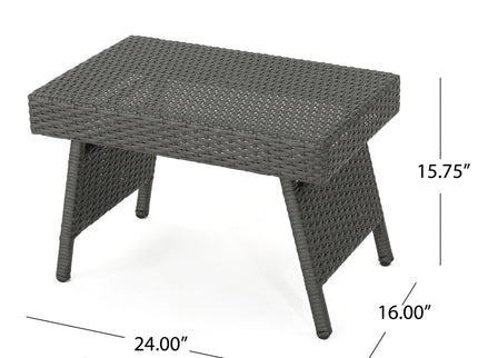 Outdoor Wicker Table With Rectangular Tabletop - Gray
