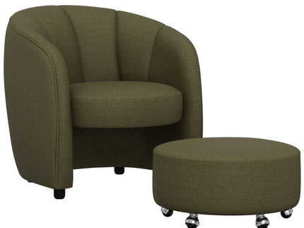 Barrel Chair With Nesting Ottoman - Forest Green