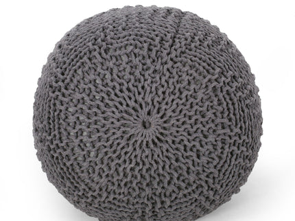 Hazel - Modern Knitted Cotton Yarn Round Pouf With Eco Friendly Pet Fibers - Dark Gray