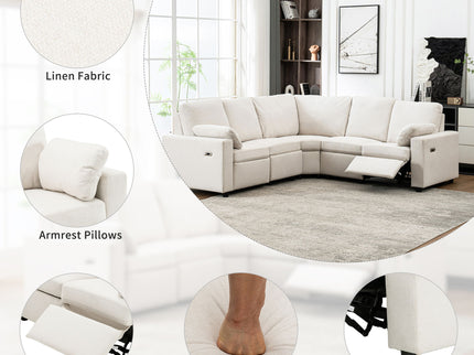 Power Recliner Sectional Sofa Home Theater Reclining Sofa With Two USB Ports, Two Storage Drawers For Living Room
