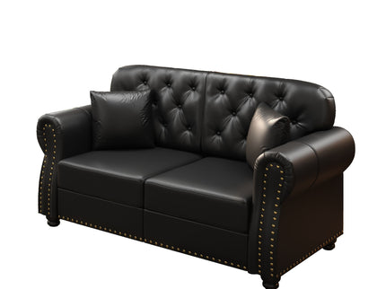 Upholstered Sofa With Nailhead Trim, Rolled Armrests With Ottoman