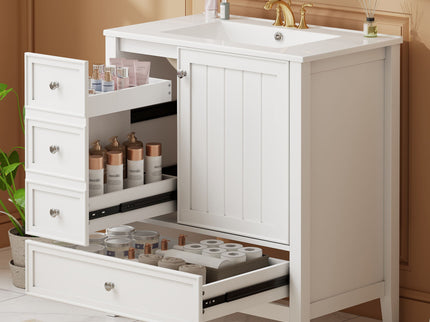 Modern Bathroom Vanity With Sink, 1 Cabinet & 3 Drawers