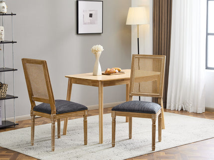 French Country Dining Chair With Rectangular Cane Backrest And Smooth Upholstered Seating
