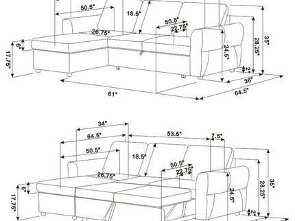 Kenna- Sleeper Sectional Sofa With Storage Ottoman