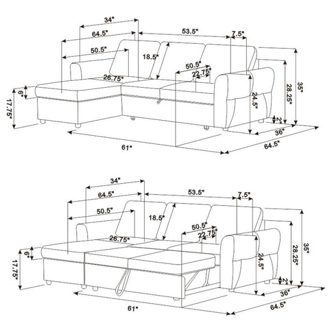 Kenna- Sleeper Sectional Sofa With Storage Ottoman