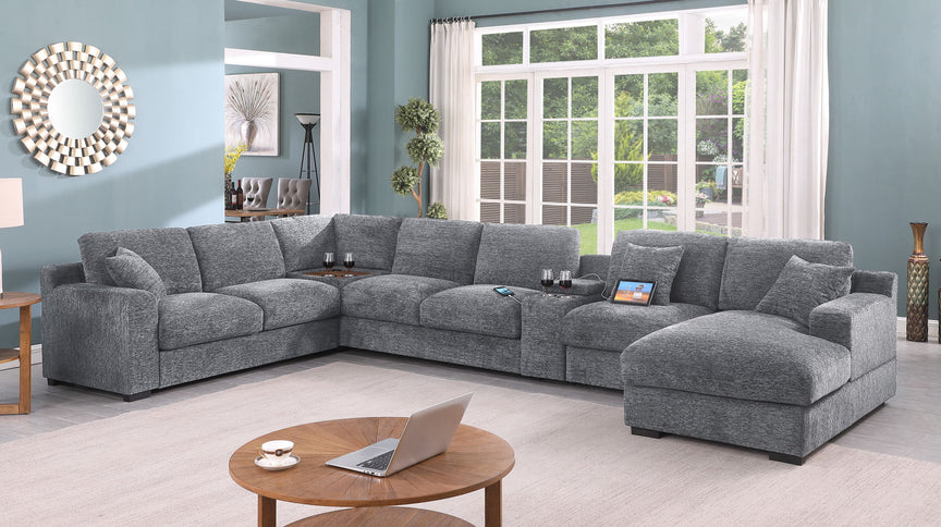 Celine - Fabric Corner Sectional Sofa With Right-Facing Chaise, Cupholders, And Charging Ports