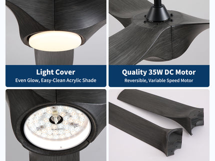 Reversible Quiet Motor Ceiling Fan Light With ABS Blades - Black / Gray