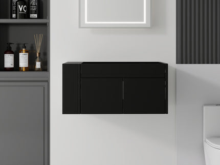 Floating Bathroom Vanity Cabinet, Soft Close Double Drawers, Open Side Storage, Wall Mounted, Cabinet Only