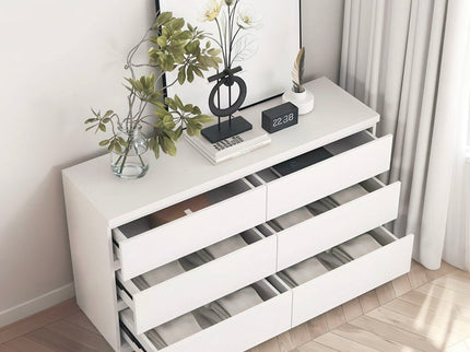 6 Drawer Dresser With Spacious Countertop And Concealed Handles