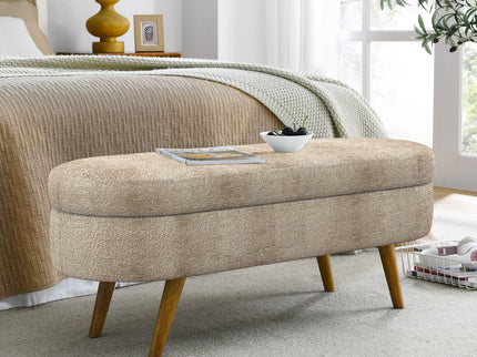 Modern Ottoman Oval Storage Bench With Rubber Wood Legs