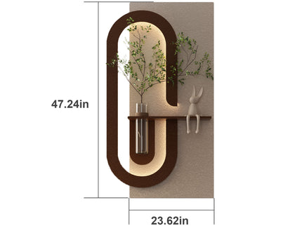 Adjustable LED Sandstone Wall Decor With Simulated Plants 3D Art Sculpture, Glass Vase & Rabbit Statue, Remote Control - Light Coffee