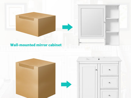 Bathroom Vanity With Sink, Modern Elegant Bathroom Storage Cabinet With 3 Drawers And Adjustable Shelves, Freestanding Vanity Set With Mirror Cabinet, Single Sink Bathroom Vanity