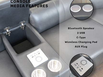 L - Shaped Recliner Sectional Sofa With Bluetooth Speakers, Wireless Charging, LED Lights