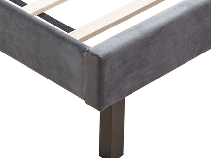 Velvet Button Tufted-Upholstered Bed With Wings Design Strong Wood Slat Support Queen Platform Bed - Gray