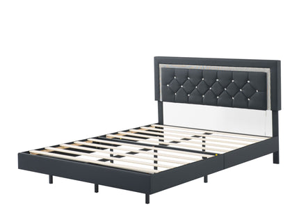 Platform Bed Frame With Adjustable Upholstered Headboard, RGB LED Lights, No Box Spring Needed