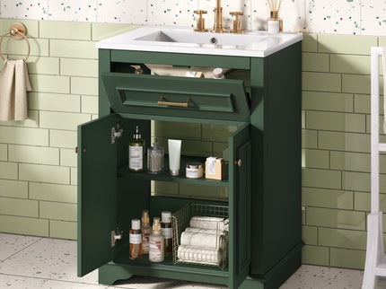 Bathroom Vanity With Integrated Sink, 2 Door Cabinet With Tip Out Drawer, Rectangular Design