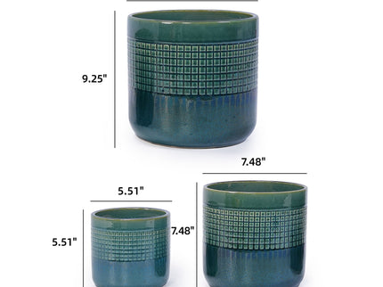 Grid Flowerpot (Set of 3), Planter For Patio, Garden, Windowsill - Blue / Green