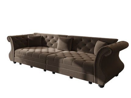 Oversized Chesterfield Pull Out Sofa Bed, Roll Arm Couch With Flower Tufting For Living Room