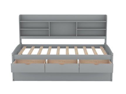 Captain Bed With Built In Bookshelves, 3 Storage Drawers, And Trundle