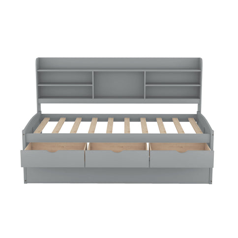 Captain Bed With Built In Bookshelves, 3 Storage Drawers, And Trundle