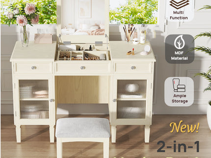 Multi Functional 2 In 1 Vanity Desk With Flip Top Mirror Material - White Oak
