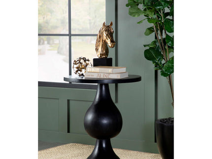 Stain Pedestal Accent Table Elegant Design With Round Top - Black