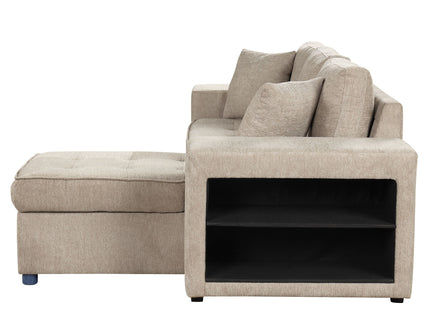 Modern L-Shape 3 Seat Reversible Sectional Couch, Pull Out Sleeper Sofa With Storage Chaise And 2 Stools For Living Room Furniture Set