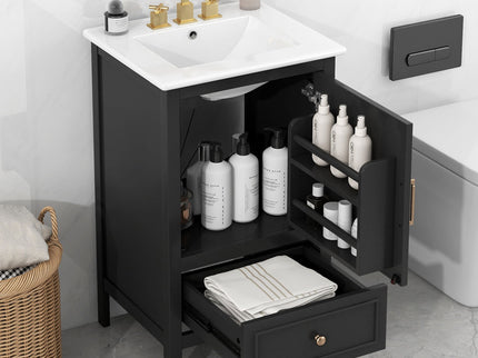 Modern Bathroom Vanity With Sink, Cabinet Storage, Drawer & Adjustable Feet