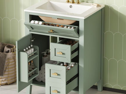Bathroom Vanity With Sink, 3 Drawers & Cabinet With 2 Tier Door Storage Rack, Soft Close Doors & Drawers