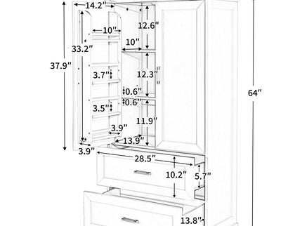 Tall Bathroom Storage Cabinet With 2 Doors And Drawers, Adjustable Shelf