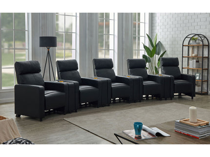 Warren - 5 Seater Home Theater With 4 Wedge Consoles Recliners And Storage Consoles - Black