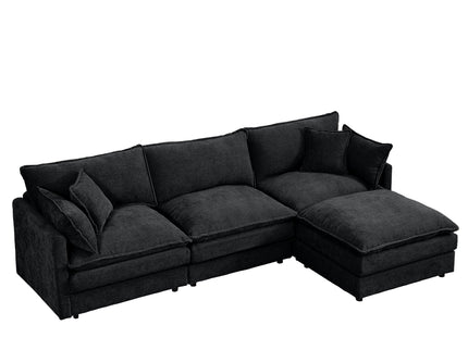 L Shaped Modular Sectional Sofa With Movable Ottoman, 3 Seater Comfortable Seating