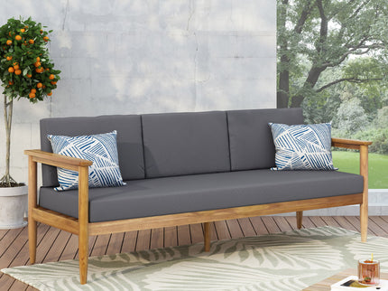 Outdoor 3 Seater Sofa With Cushion And Teak Acacia Wood - Dark Gray