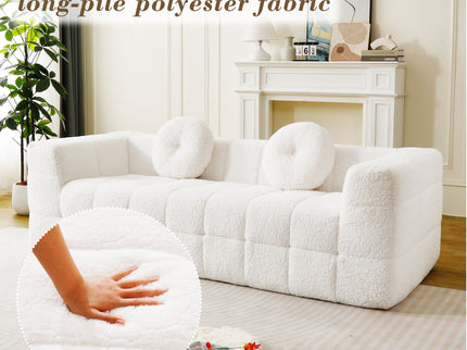 Boneless 3 Seater Sofa With Circular Throw Pillows - Beige