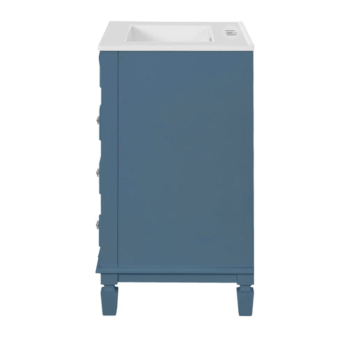 Bathroom Vanity With Ceramic Sink, Compact Cabinet With 2 Drawers And Adjustable Shelf - Blue