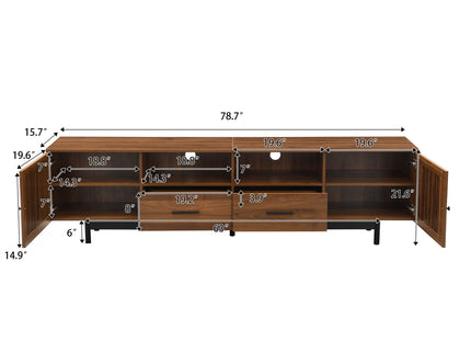 TV Stand, Media Console With 2 Drawers, Soft Closing Slatted Doors, Living Room Entertainment Center - Walnut